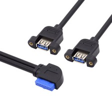 Cablecy Angled 20Pin Header to USB 3.0 Dual Ports Female Screw Mount Type Cable picture