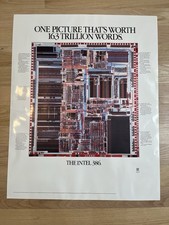 Vintage 1987 The Intel 386 Poster Enlarged Chip With Real Chip Rare picture