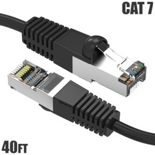 40FT Cat7 RJ45 Network Ethernet SSTP Patch Cable Shielded Copper 600MHz Black picture
