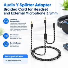3.5mm Headphone Mic Splitter Cable Compatible with PC Laptop Gaming Headset picture