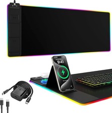 Mouse pad with phone stand, black wireless charging desktop mat picture