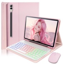 Keyboard Case 12.4 In Pink Silicone 7 Color Rainbow Backlit Magnetic Detachable picture