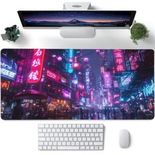 Desk Mat,Cyberpunk Neon City Large Gaming Mouse Pad for Desk XXL,Futuristic Nigh picture