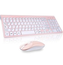 Wireless Keyboard Mouse Combo 2.4G Full Size Ultra-Thin Sleek Design Pink picture