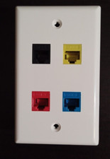 A/V Wall Plate Ethernet Multi-Colored 4 Port Faceplate Cat 6 inserts Data Jacks picture