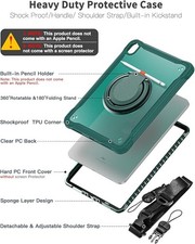 Drop And Shock Proof Case For Tablet Dark Green w/ Stand/Hook Strap for iPad picture