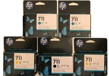 Set of 5 GENUINE FACTORY SEALED HP 711 INKJETS BLACK MAGENTA YELLOW 2019-2026 picture