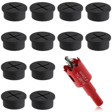 12Pcs 1 Inch 25mm Desk Cable Grommet Hole Covers Black Cord Organizer w Hole Saw picture