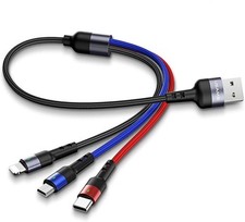 USAMS Multi USB Cable 1ft 2Pack Short 3 in 1 Charging Nylon Braided 1FT  picture