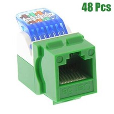 48Pcs Cat5E RJ45 8P8C Ethernet LAN Network Toolless Keystone Jack Snap-in Green picture