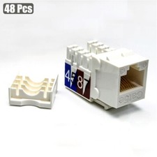 48Pcs Cat5E RJ45 Ethernet LAN Network Keystone Jack 110 Punch Down Snap-in White picture