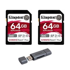 Kingston Canvas React Plus 64GB U3 V90 SD Card 2 pack with Card Reader Bundle picture
