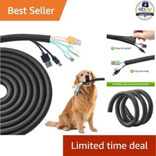 Braided Cable Sleeve Split Wire Loom 3/8 in 25ft Black Pet Chew Cord Protector picture