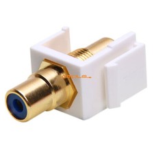 RCA Keystone Jack Modular Insert Female to Female Coupler White w/ Blue Center picture
