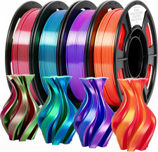 Silk PLA 3D Printer Filament Bundle, 1.75mm Dual-Color Shiny Filament, 4 x 250g picture