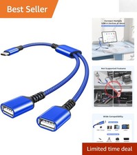 Nylon-Braided USB C to Dual USB Adapter - 1FT for Efficient Device Connection picture