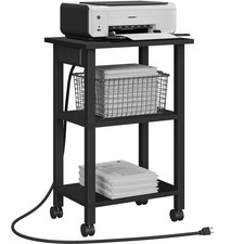 3Tier Rolling Printer Stand Cart Power Outlets USB Ports Wheels Greige 1 PCS picture