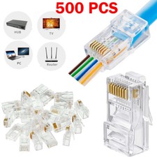 500 Pcs Cat5e RJ45 Network Modular Plug 8P8C Cable Connector End Pass Through picture