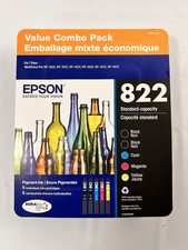 EPSON 822 INK CARTRIDGES  T8221-5-SVH BLACK(X2) C/M/Y NEW SEALED Exp. 07/2028+ picture