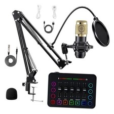 Podcast Equipment Bundle, Streaming Audio Interface Kit with Condenser Black picture