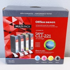 Canon CLI-221 Multi Pack Cyan Magenta Yellow Black Office Depot Ink Cartridges picture