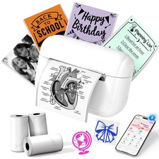 Memoking Mini Sticker Printer, Q02E Inkless Portable Mini, White picture