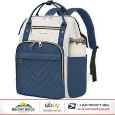 17-Inch Water-Resistant Laptop Backpack for Men and Women, Beige/Haze Blue picture
