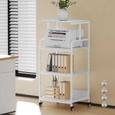 4-Tier White Printer Stand with Wheels, Extra Large Tall Printer Table with S... picture