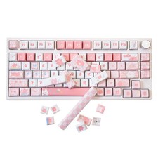 Pink White Cat Keycaps Set MDA Profile PBT Keycaps 137 Keys Cute picture