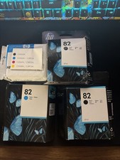 2x Black & 1x Cyan. Original HP 82 Ink Cartridges. Opened Box. Sealed Cartridge. picture