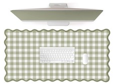 Scalloped‌ Green Checkered Desk Mat Cute Pastel Large Gaming Pad Gingham Kawa... picture