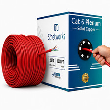 52Networks 1000FT Cat6 Plenum Solid Copper UTP Cable Red picture