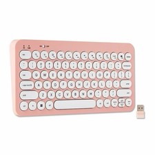 Onn Mini Compact Wireless Office Keyboard Retro Style USB Receiver 78 Keys Pink picture