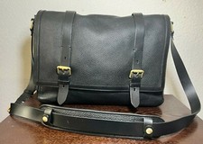 Cole Haan Classic Brayton Black Flap Leather E/W Laptop Messenger Bag $450 picture