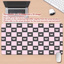 1pc Non-Slip Washable Gaming Desk Mat with Bow Mouse Pad - Pink & Black Check picture
