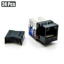 24 Pcs Cat6 RJ45 Network LAN Ethernet Keystone Jack 110 Punch Down Snap In Black picture
