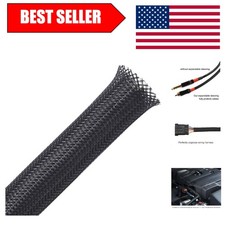 25ft Black PET Expandable Braided Sleeving | 1.5 inch Wire Protection Sleeve picture