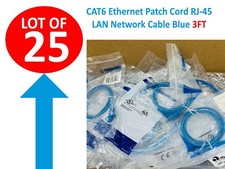 Lot of 25 🔥 ✅ CAT6 Ethernet Patch Cord 3FT, RJ-45 LAN Network Cable Blue picture
