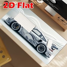 2D Flat White Ukiyo-e Style Sports Car Large Gaming Mouse Pad Desk Mat, 35.4 X picture