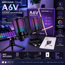 Fifine A6V Ampligame USB Condenser Gaming Microphone RGB w/ Tripod Stand picture