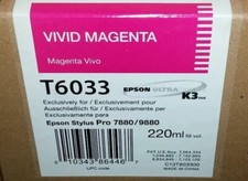 2 OF NEW GENUINE EPSON T6033 VIVID MAGENTA 220ml INK STYLUS 7880 9880 AT 03-2023 picture