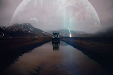 Landscape mountains planet water vehicle car reflection Custom Gaming Mat Desk picture
