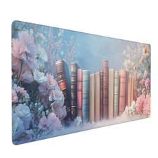 Cute Floral Aesthetic Book Gaming Mouse Pad, Blue Pink Dreamy Desk Mat with A... picture