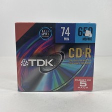TDK Music CD-R 5 Pack Writable 74 Min 650 MB For Computer Writers - New/Sealed picture