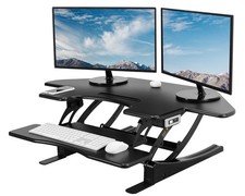 VIVO Black Corner Electric Height Adjustable Cubicle Sit to Stand Desk Riser picture