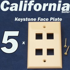 5 X Faceplate 4 Port Keystone Jack RJ45 CAT5 CAT5e CAT6 Network Wall Plate Ivory picture