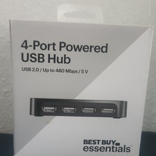 Best Buy essentials 4-Port Powered USB 2.0 Hub, LED Display, Black picture