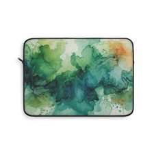 Teal Green Watercolor Abstract Laptop Sleeve | Ink Wash Design picture