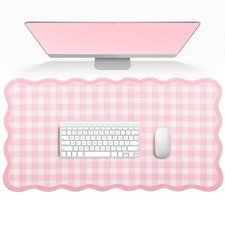 Scalloped Gingham Pink Desk Mat,Large Cute Desk Pad for Keyboard ,Girly Pad f... picture