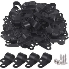 120Pcs 1/2 Inch Black Nylon Screw Mounting R-Type Cable Clip Wire Clamp with ... picture